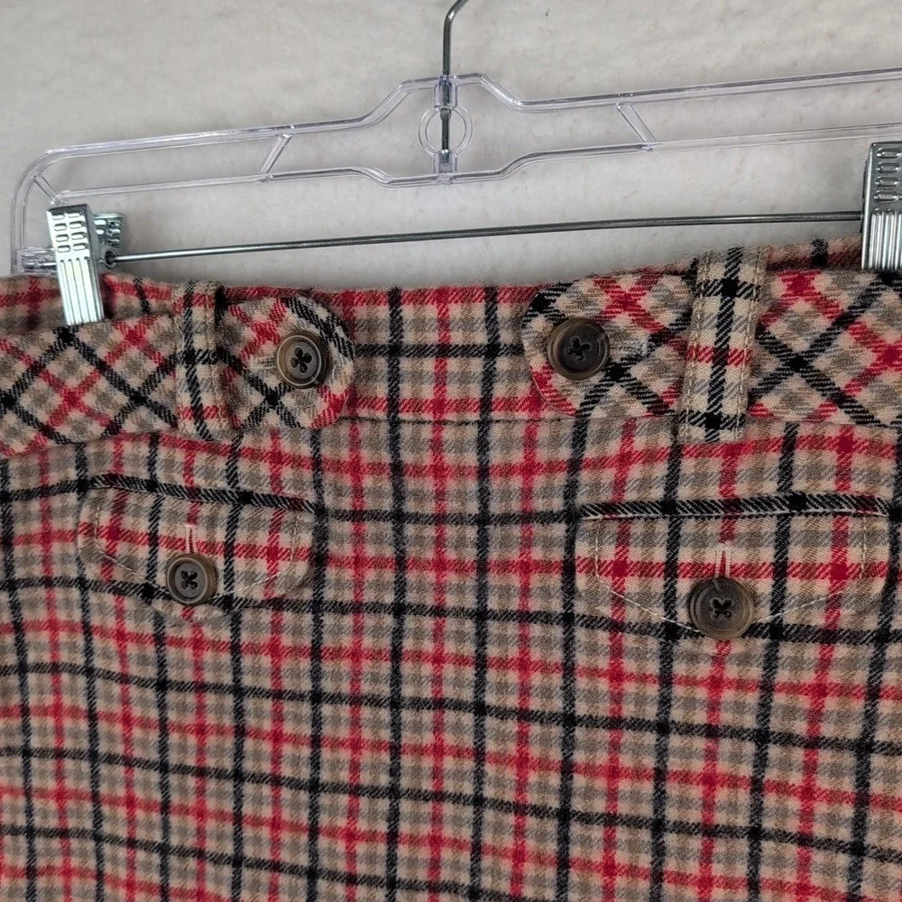 J. Crew Wool Mini Skirt Size‎ 10 Lined Belted Red Black Tan Plaid Pockets